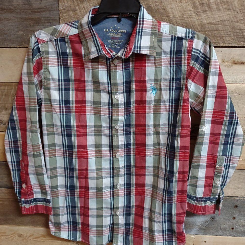 U.S. Polo Assn. Boys Button Down Long Sleeve Shirt - Size Medium (M) - Plaid